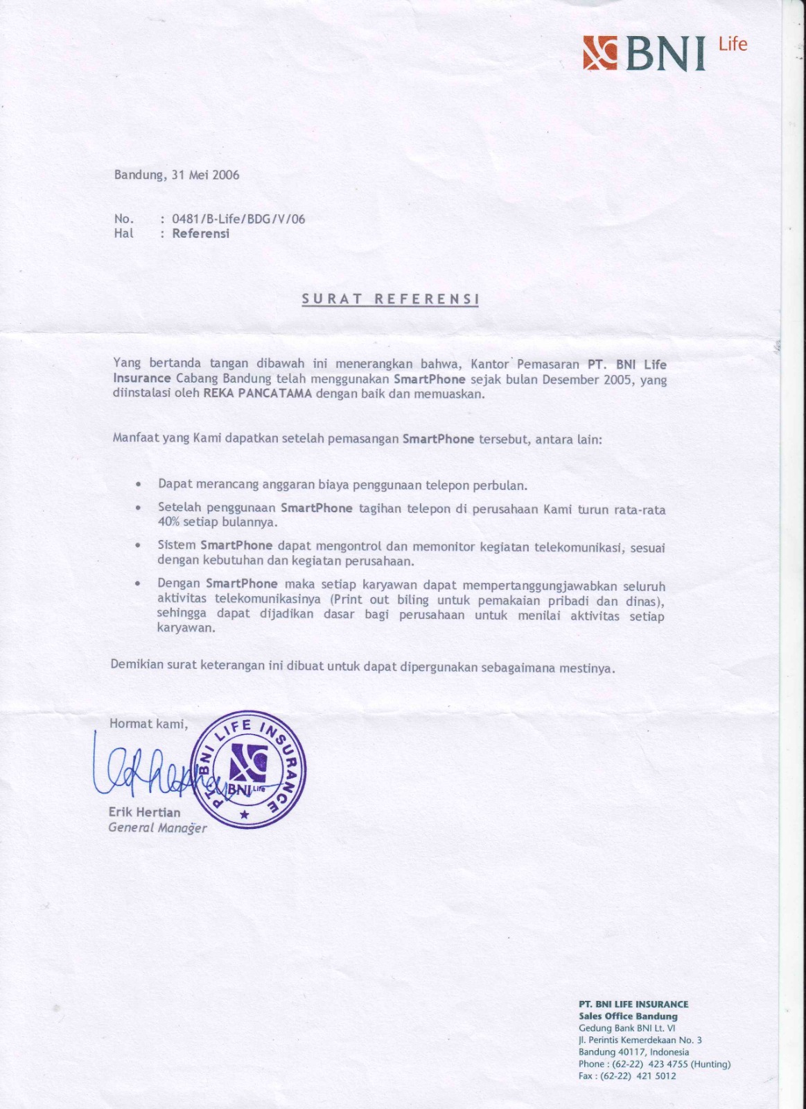 Surat Referensi BNI Life